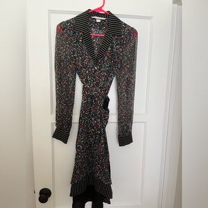 DVF Belted Shirt Dress: Multicolor with Black Leather belt Sz 2